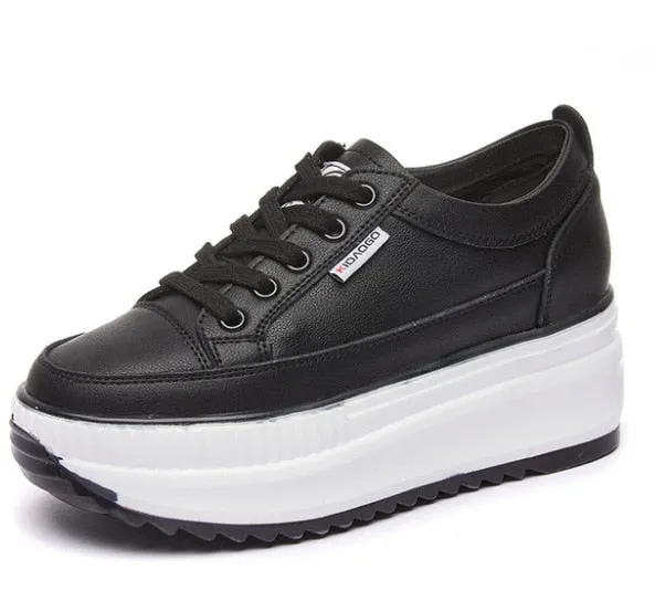 Fujin Genuine Leather 8cm Dad Shoes Chunky Sneakers Platform Heel Wedge Air Mesh Summer Shoes Vulcanized White Sneakers 2021