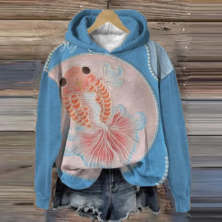 Women's  Colorblock Goldfish Pearl Art Print Hoodie