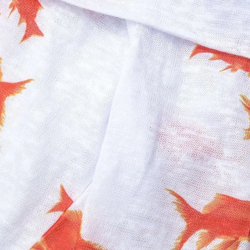Brownm Fish Printed Mesh Mini Dress