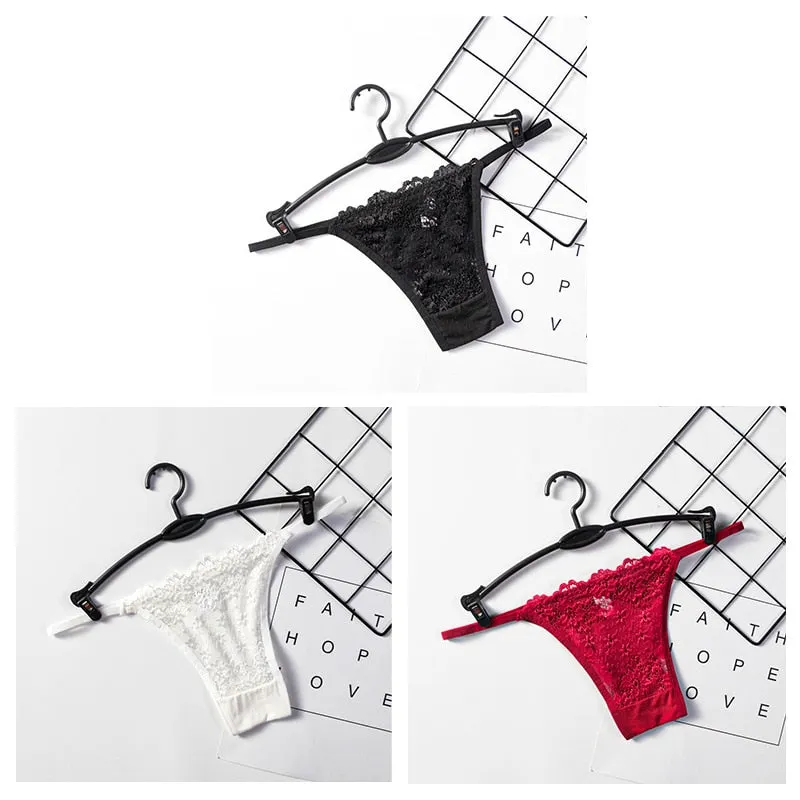 3PCS Sexy Panties Women Lace Low-rise Solid Sexy Briefs Seamless Intimate G-strings Thongs Panty Cotton Crotch Female Underwear