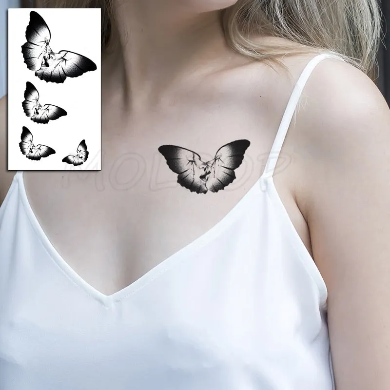 Waterproof Temporary Tattoo Sticker Black Wolf Arrow Rose Butterfly Flash Tattoos Totem Line Body Art Hand Fake Tatoos Women Men