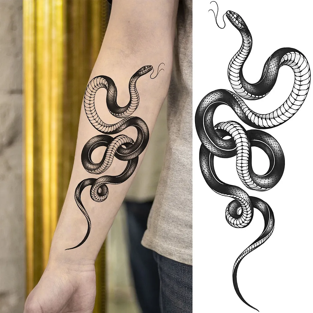 Black Rose Flower Snake Temporary Tattoos For Women Adult Peony Serpent Fake Tattoo Forearm Body Art Painting Waterproof Tatoos