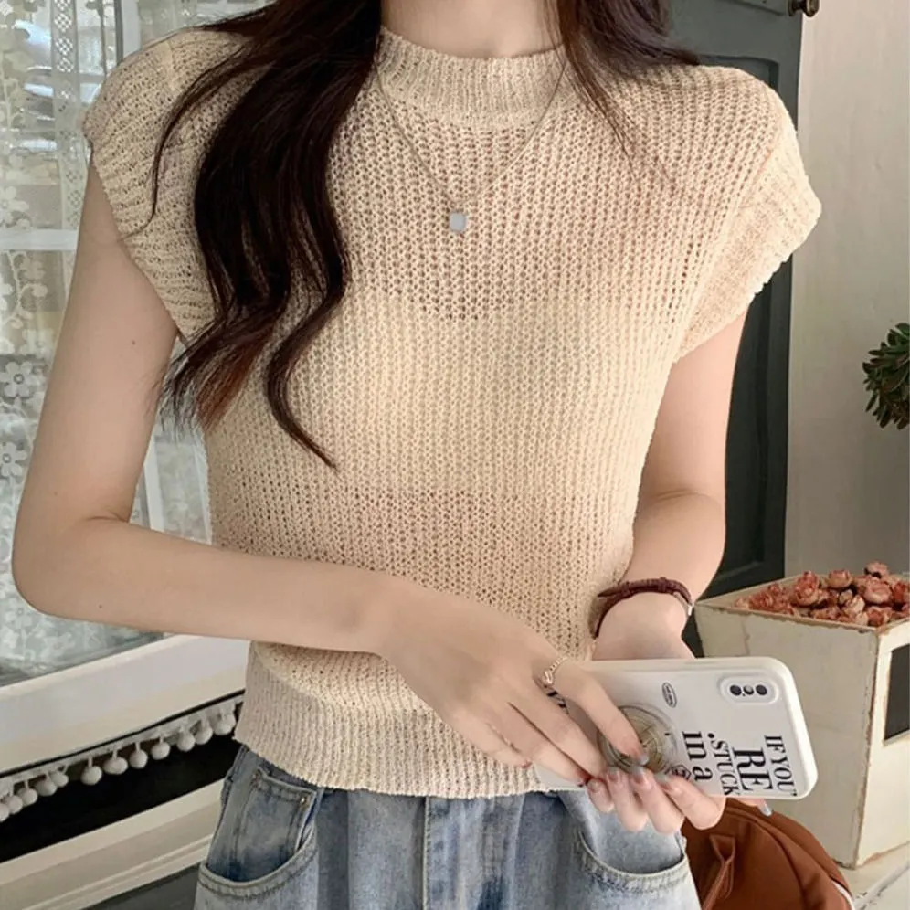 Uveng Uveng New Design Sense Niche Short-Sleeved Short-Sleeved Repair Body Wear Temperament Simple Round-Neck Short-Sleeved Knitwear