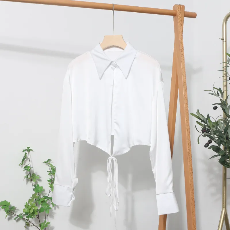 Churchf French Style With Short V-Neck Shirt Spring Sleeve Polo Collar Navel Navel Dress Top Female 881