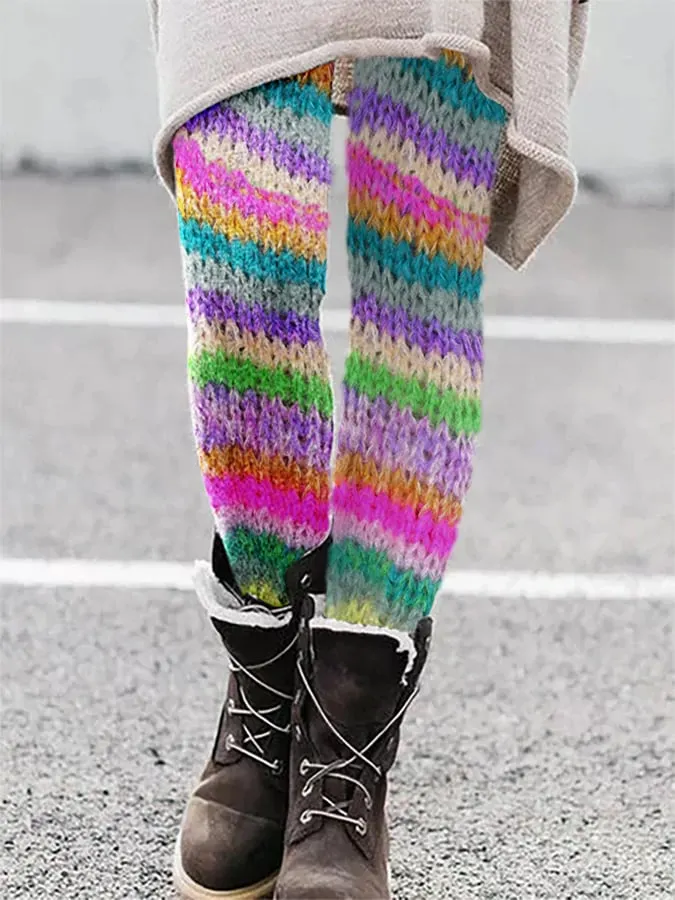 Women's Casual Retro Color Imitation Wool Printed Leggings