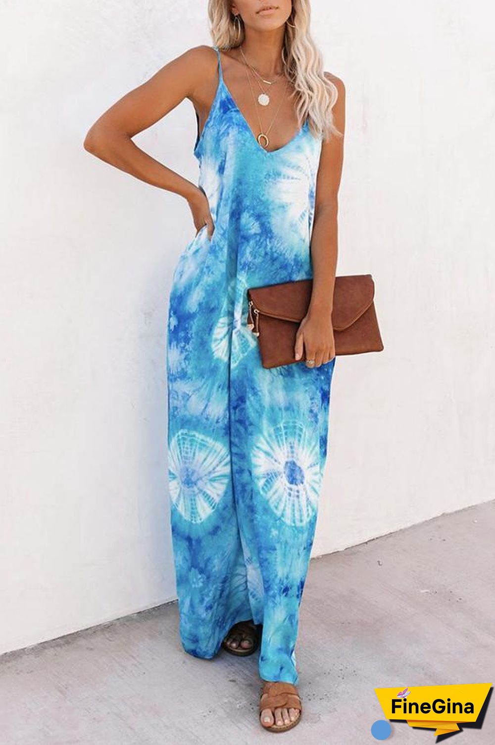 Casual V-neck Loose Sling Maxi Dress P10662
