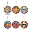 6PCS Diamond Painting Double Sided  Skull Glass Pumpkin Halloween Keychains Kit