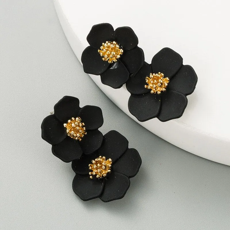 Dvacaman Bohemian Cute Long Double Layer Flower Statement Drop Earrings Women Summer Beach Party Metal Pendant Earrings Jewelry
