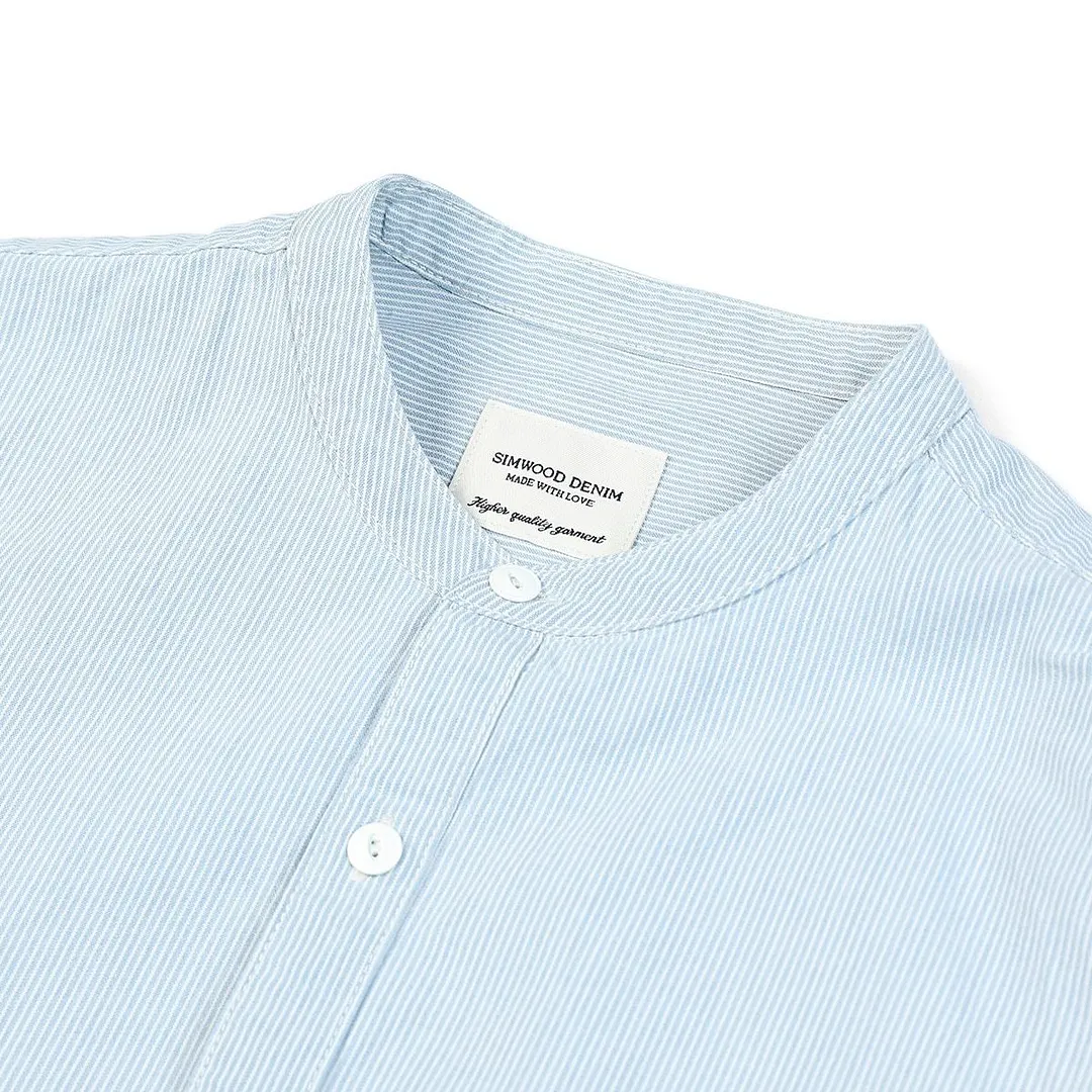 SIMWOOD 2021 Autumn Summer New Mandarin Collar Shirts Men 100% Cotton Vertical Pinstripe Texture Casual Shirts  SK130126
