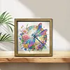 Diamond Painting Wooden Double-Sided Dragonfly and Flowers Ornaments Kit with Photo Frame Desktop