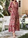 Floral Print V-Neck Loose Falbala A-Line Casual Maxi Dress