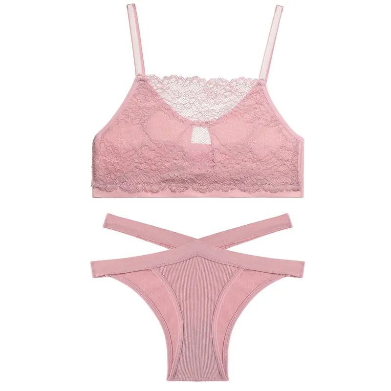FINETOO Lace Bra Set Women Underwear Lingerie Bralette Tank Top + Pantys Female Brassiere Suit Intimates Push Up Sexy Crop Top