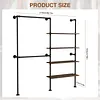 [US Local Warehouse] 14.6x76x82.7Inch Industrial Pipe Clothing Rack with Hanging Rods Heavy Duty Clothes Organizer Large Capacity Display Hanging Garment Rod Wooden Clothes Storage Shelves for Walk In Closet