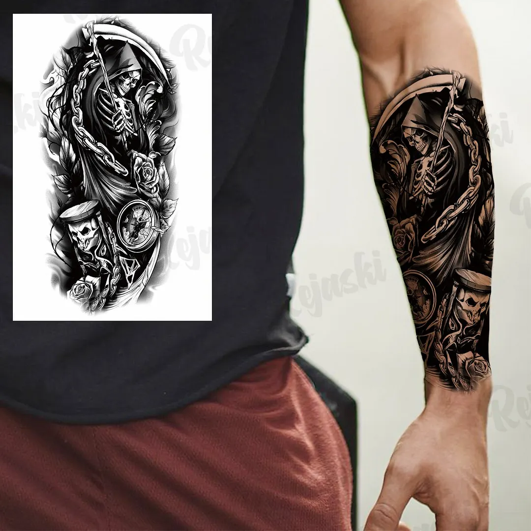 Sdrawing Thorns Temporary Tattoos For Adults Men Realistic Totem Maori Lion Compass Flower Tiger Fake Tattoo StickerArm Tatoos DIY