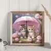 Kitten Holding Umbrella With Flowers - 11CT Stamped Cross Stitch - 40*40cm - Cat