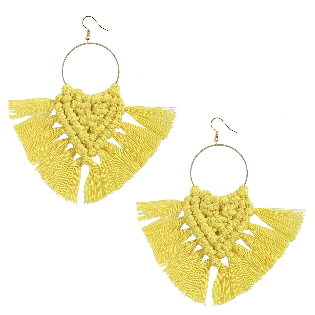 Dvacaman 2020 New Design Bohemian Leaf Shape Tassel Earrings For Women Fashion Weave Macrame Cotton Thread Earrings Drop Jewelry