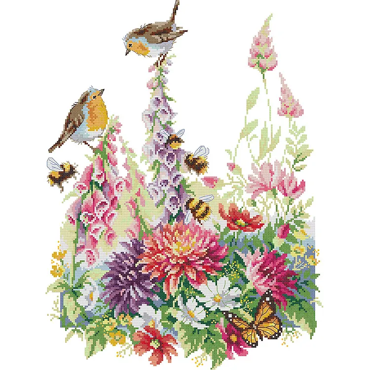 Joy Sunday-Birds And Flowers (38*48CM) 14CT Stamped Cross Stitch gbfke