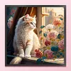 Cats And Flowers On Windowsill- 18CT Stamped Cross Stitch 30*30cm/11.81*11.81in