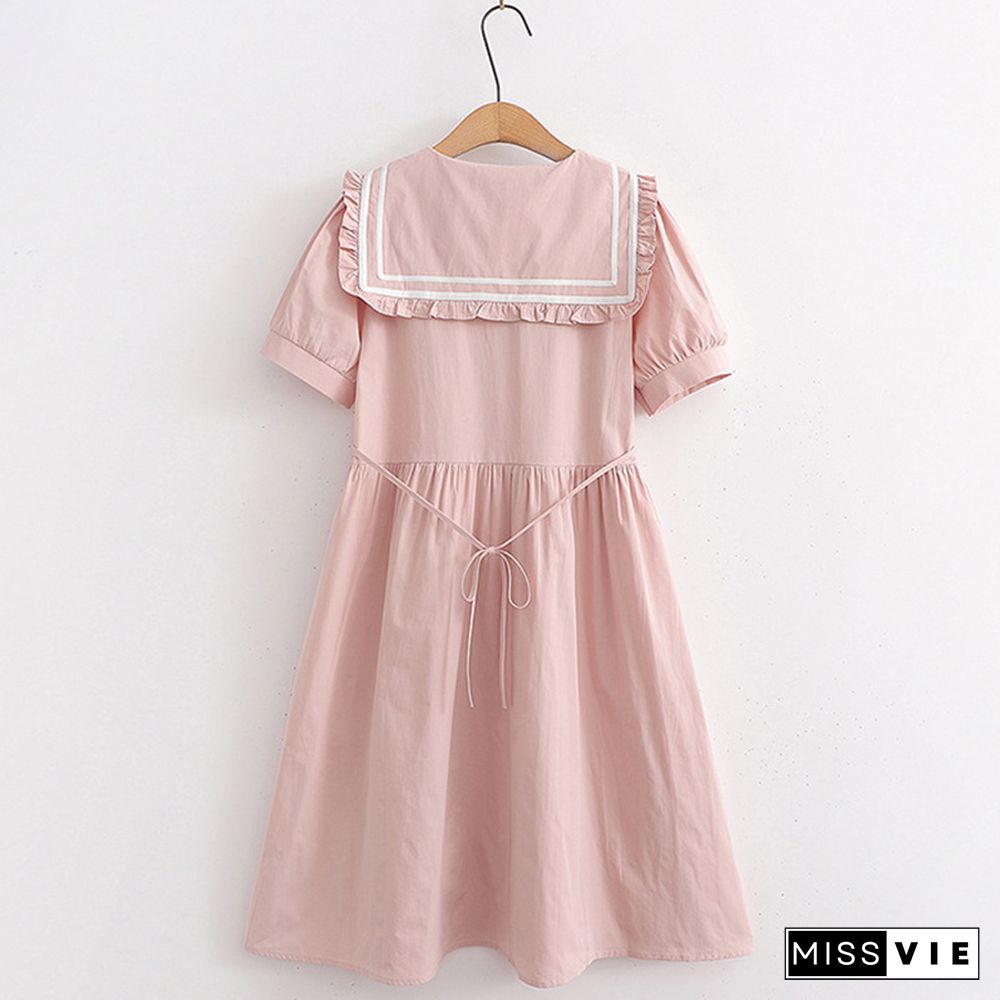 Bow Decor Sailor Collar Lace Up A-line Dress