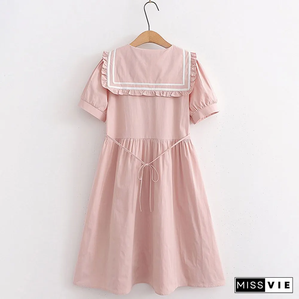 Bow Decor Sailor Collar Lace Up A-line Dress