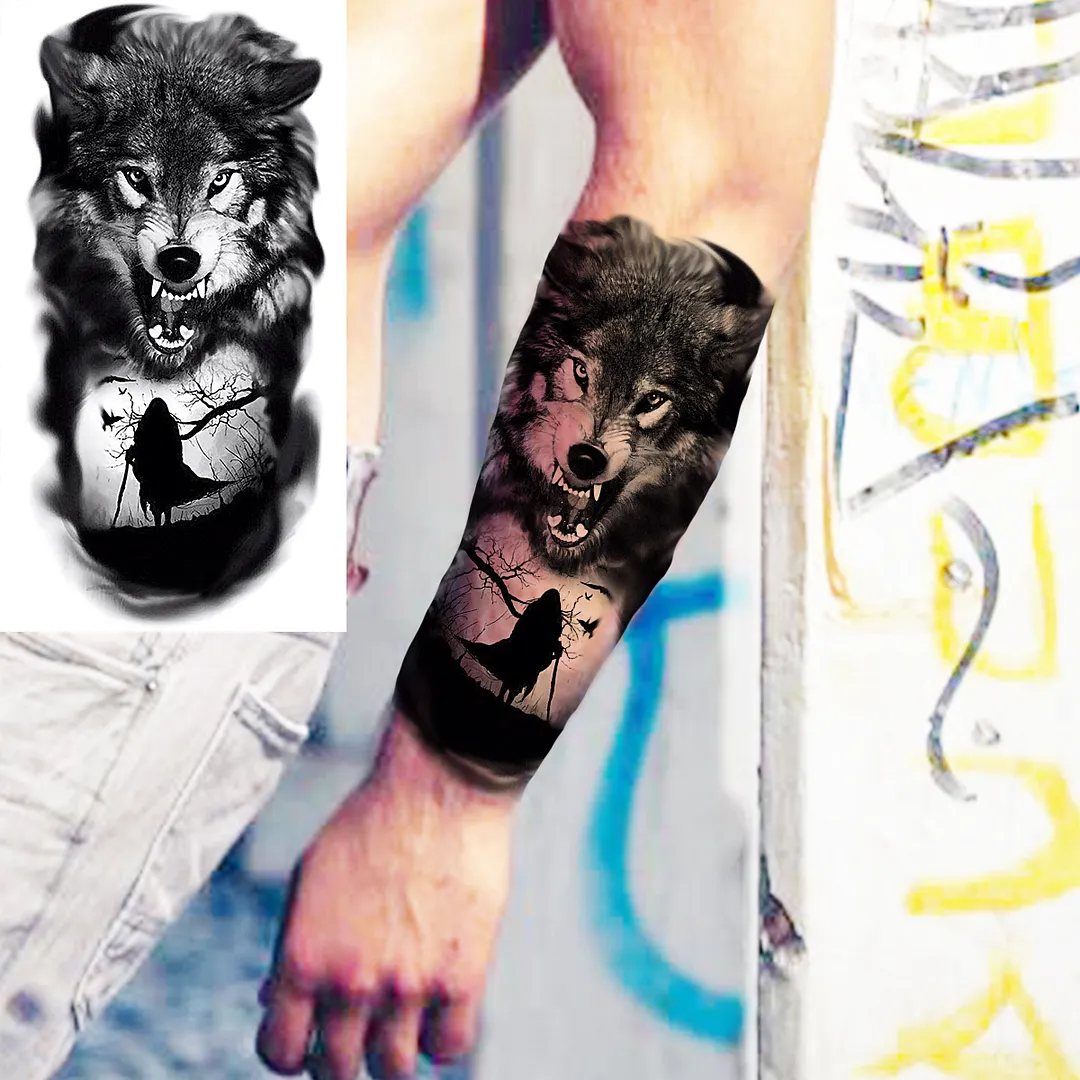 Sdrawing Skull Halloween Skeleton Temporary Tattoo For Men Adults Realistic Lion Tiger Wolf Scary Fake Tattoo Sticker Forearm Tatoo