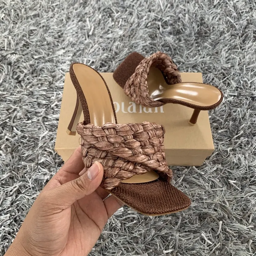 2022 Fashion Women Sandals Slipper New Summer Ladies Slides Square Open Toe High Heel Mules Slip On Sandal Shoes