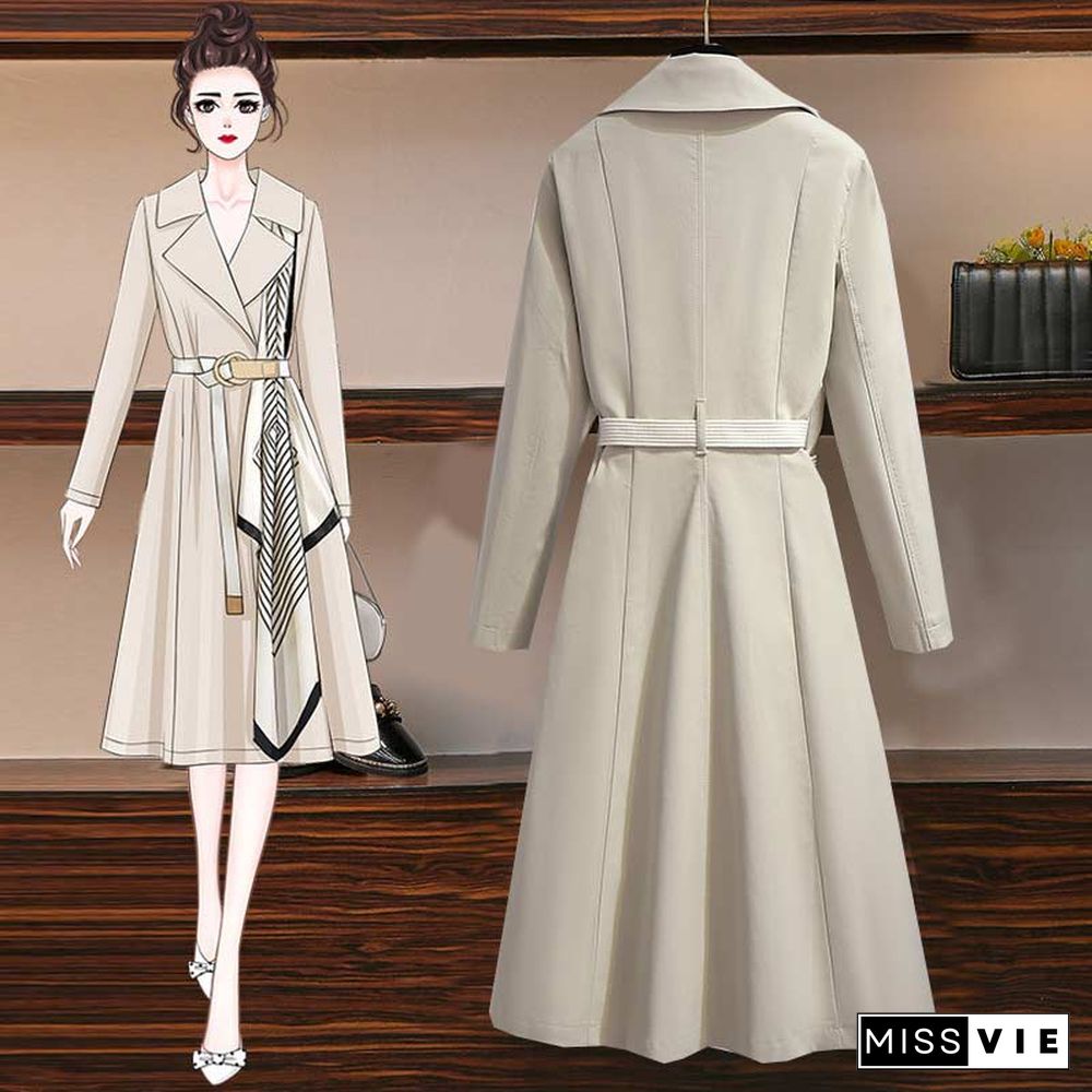 Lapel Collar Adjustable Belted Coat