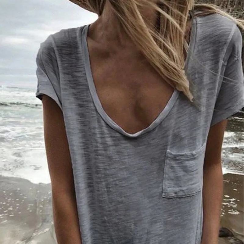 Women Shirt Tops Cotton Blend Solid Pocket Decoration Short Sleeve Casual Fashion Summer White Purple Khaki Gray Bluas Lady