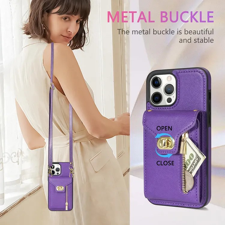 For iPhone14 Series Zipper Organ Card Holder Mobile Phone Case