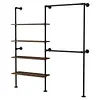 [US Local Warehouse] 14.6x76x82.7Inch Industrial Pipe Clothing Rack with Hanging Rods Heavy Duty Clothes Organizer Large Capacity Display Hanging Garment Rod Wooden Clothes Storage Shelves for Walk In Closet