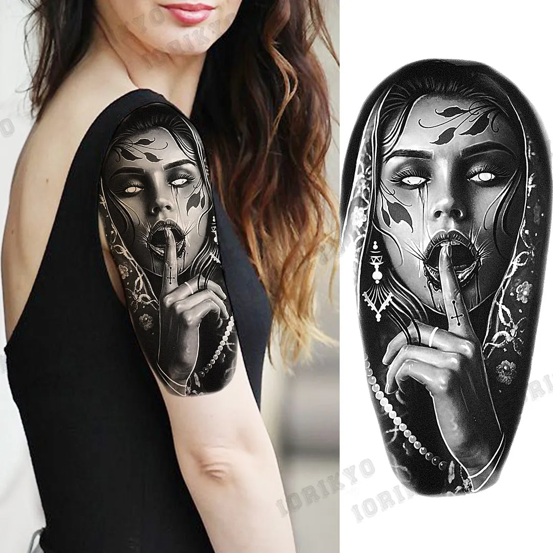 Black Devil Vampire Arm Temporary Tattoos For Women Adult Skull Lion Crown Compass Fake Tattoo Washable Body Art Painting Tatoos