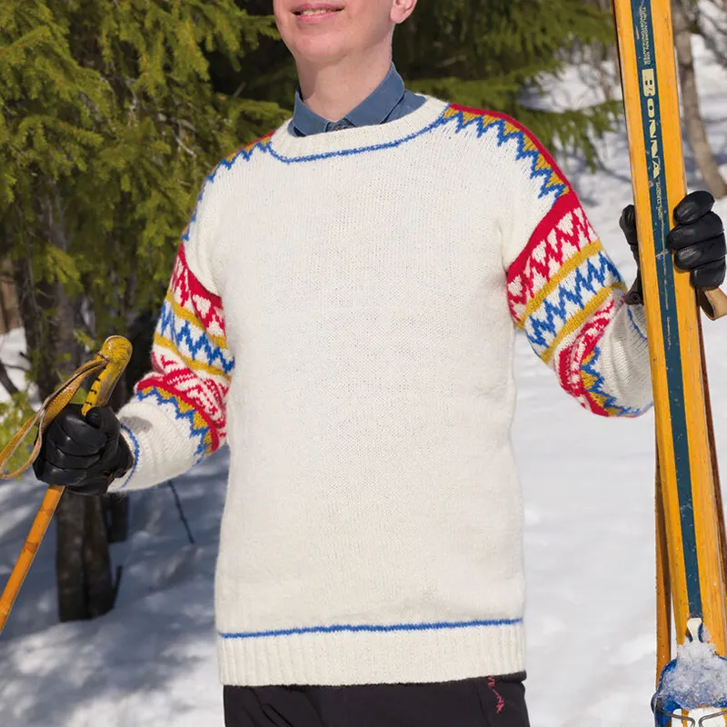 Beige Contrast Color Thread Jacquard Iceland Sweater