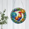 (Upgrade Size)DIY Diamond Painting Art Double Sided Effect Pendant Colorful Stained Glass Hanging Ornament Kit(Sunrise Rooster)