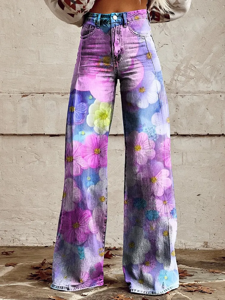 Women's Print Casual Wide Leg Pants Dreamy Floral Print