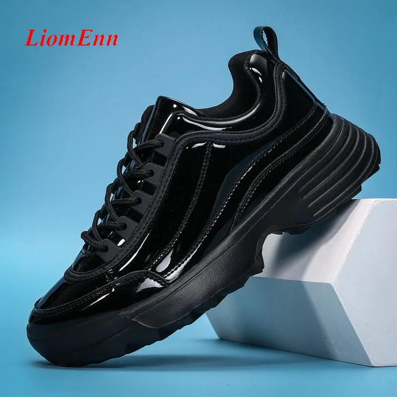 2021 Spring Leather Chunky Sneakers Women's Sports Shoes Ladies Thick White Black Sneakers Women Tennis Vulcanized Shoes basket