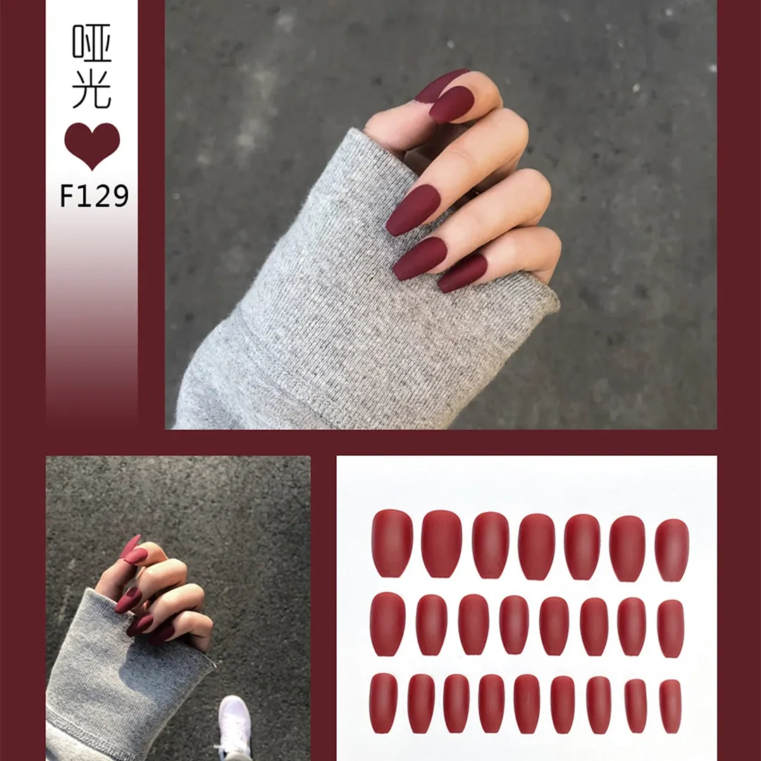 Nail Art Fake Nails Stiletto Tips Clear Press on Long False with Glue Coffin Stick Display Full Cover Artificial Designs Matte