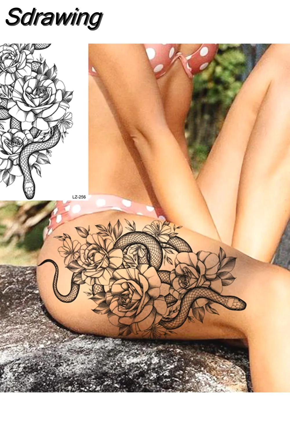 Sdrawing Peony Flower Temporary Tattoos For Women Adults Realistic Compass Moon Pendant Fake Tattoo Sticker Arm Body Tatoos 507-1