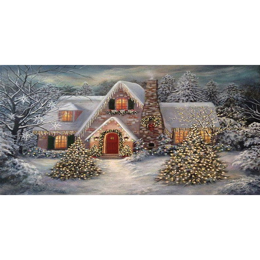 Christmas Cottage In The Snow-Paint by Numbers-80x40cm
