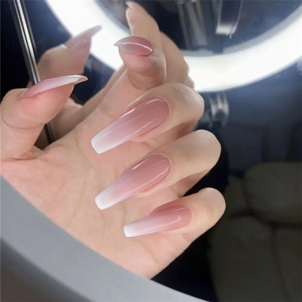 24Pcs Detachable False Nails Long Ballerina Artificial Fake Nails Full Cover Jelly Red Coffin Nail Tips DIY Manicure Tool-Nail Inspo