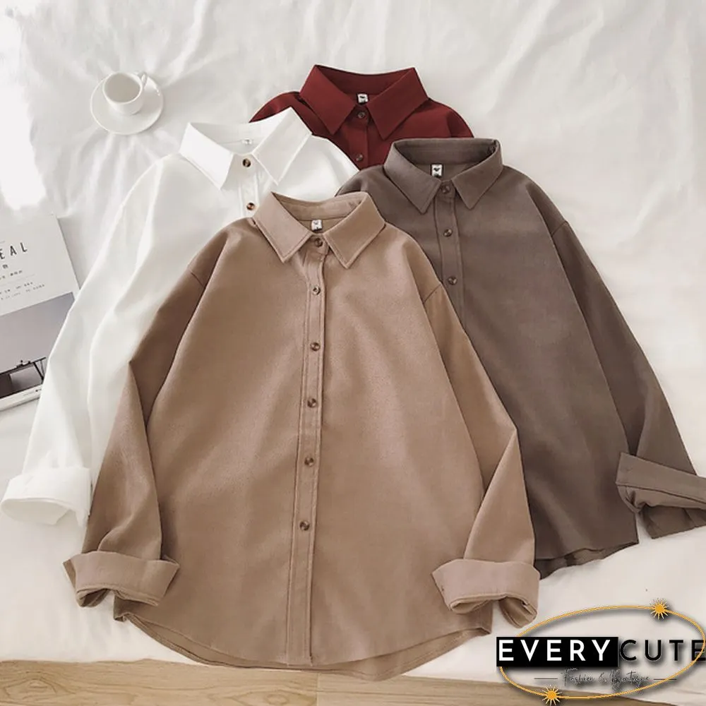Corduroy Shirts Frosted Shirts Womens Tops and Blouses Long Sleeve Spring Ladies Solid Loose Boyfriend Style Shirt
