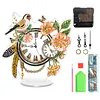 (US Local)Acrylic Special Shape Flower Bird Diamond Painting Clock Ornaments Kit for Home