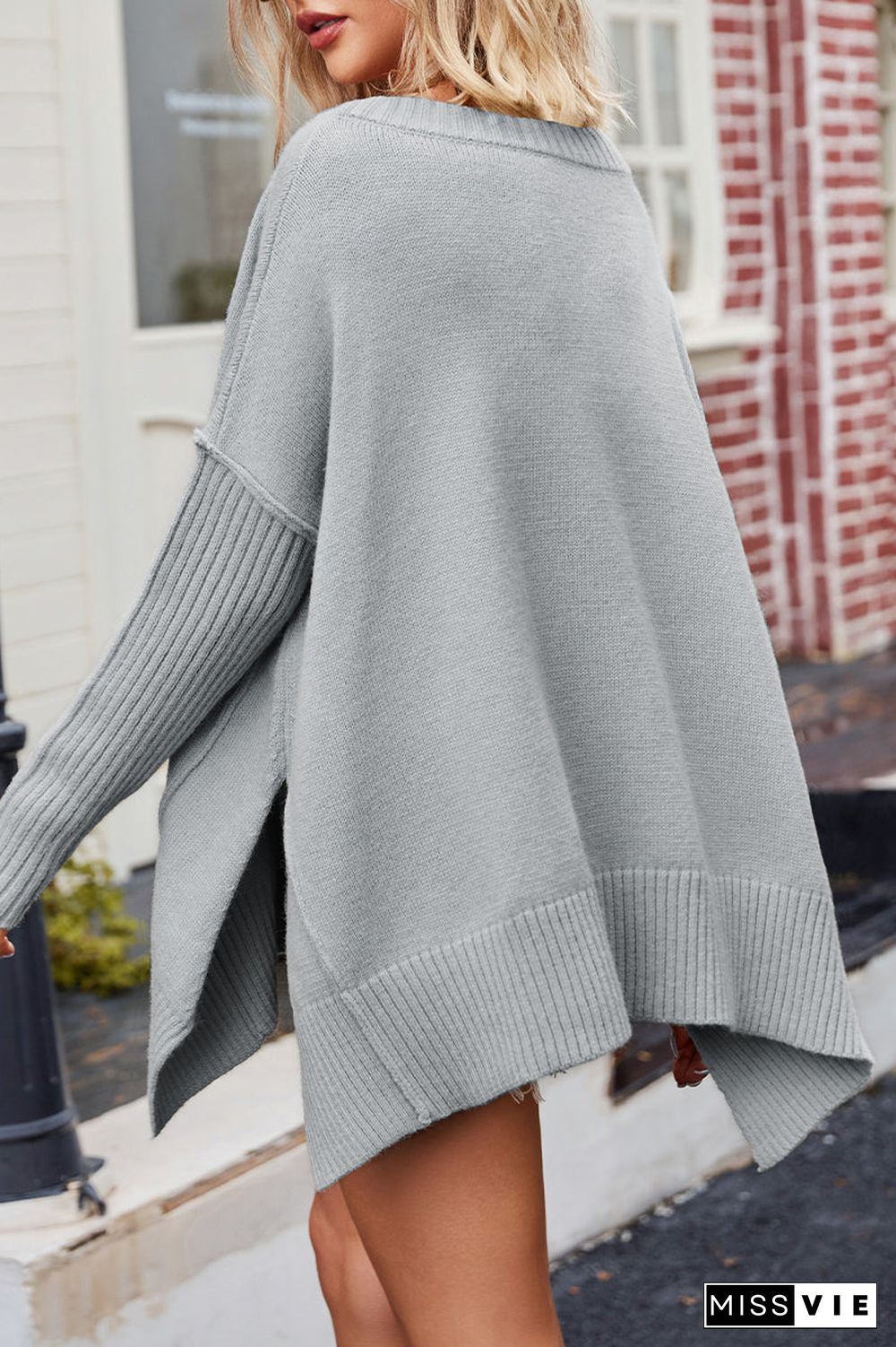 Casual Simplicity Solid Slit V Neck Tops