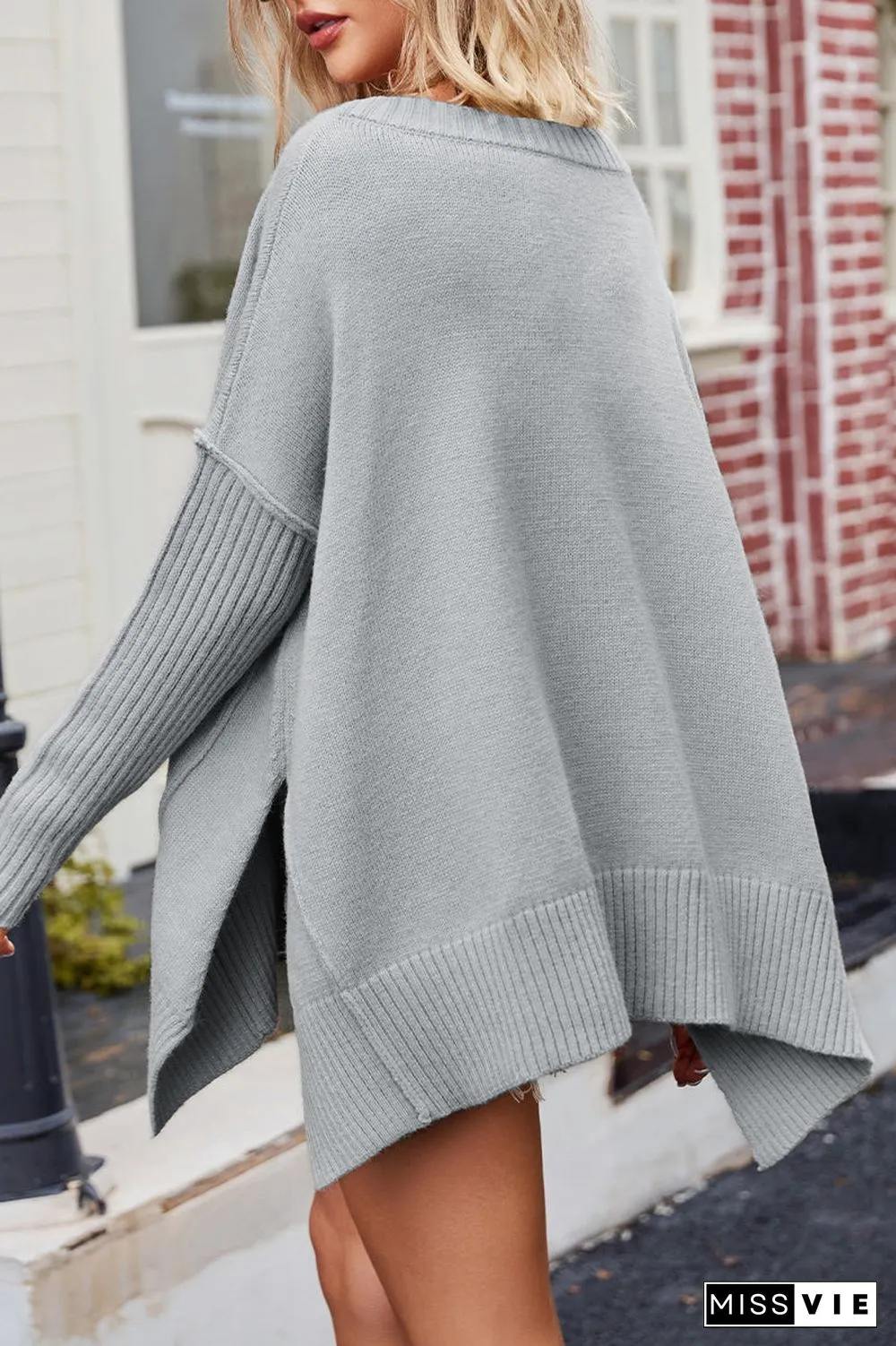 Casual Simplicity Solid Slit V Neck Tops