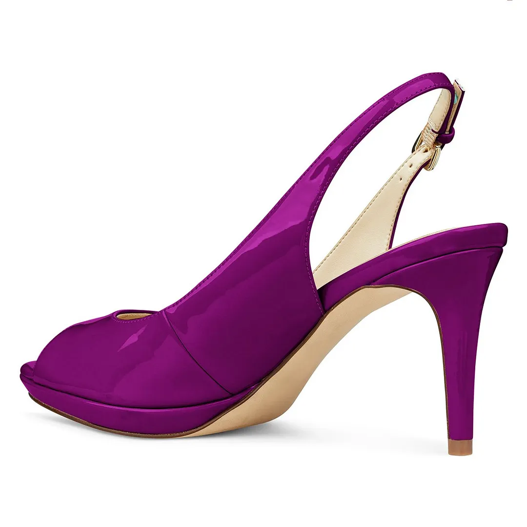 Purple Patent Leather Platform Slingback Strappy Enchanting High Heels