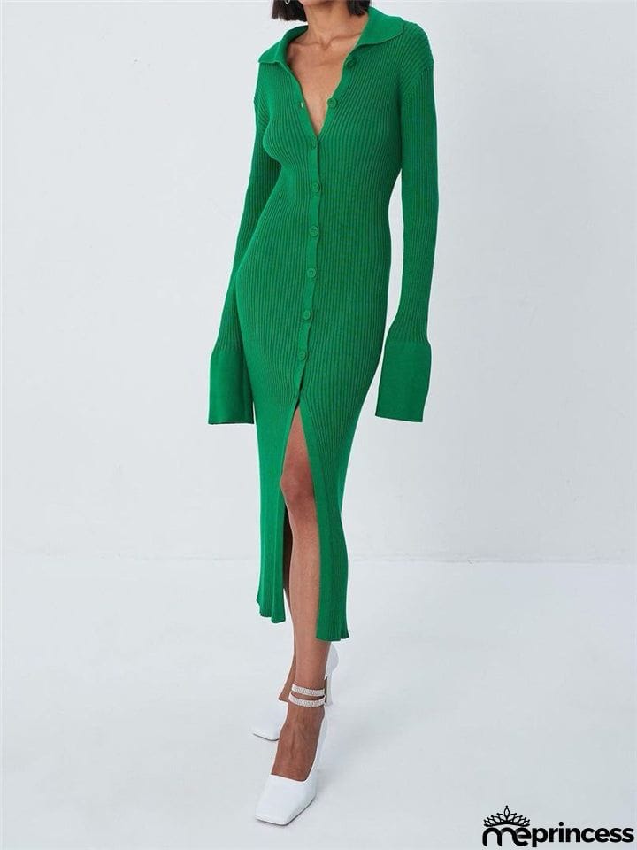 Women's Fashion Simple Style V-Neck Long Sleeve Sweater Dress