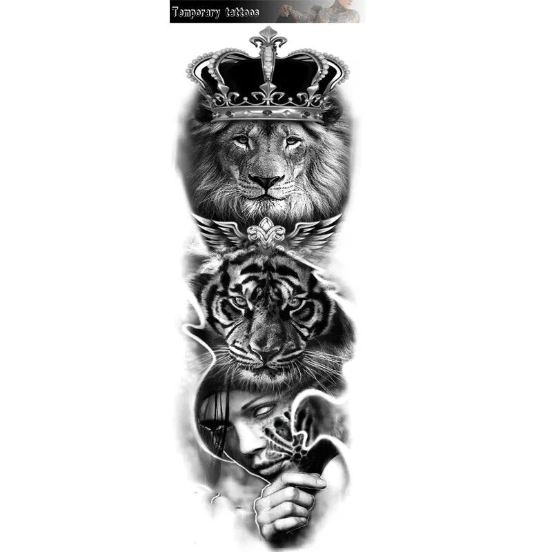 Waterproof Temporary Large Arm Sleeve Tatoo Sticker Fox Tiger Lion Animal Stickers Body Arm Legs Tattoos Temporary Paper Cover