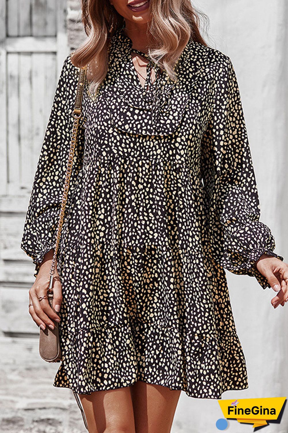 Fashion Street Print Split Joint V Neck A Line Dresses