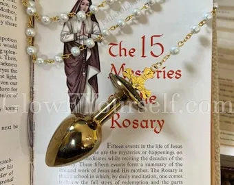 Jesus Christ, golden rosary buttplug!! Ride the face of Christ every time  you sit down, feel the love, PRAISE THE BOOTY!! Mature