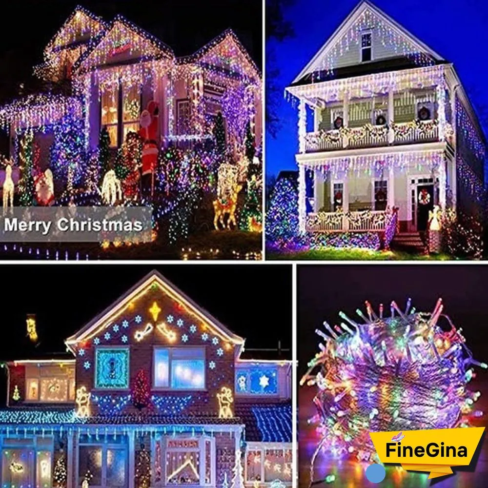 Christmas Garland 400LED Curtain Icicle String Lights Wedding Mariage Decoration Xmas Navidad Garland LED Light Strip Garden Street Mall Eaves Outdoor Decorative Fairy Light 2 Style