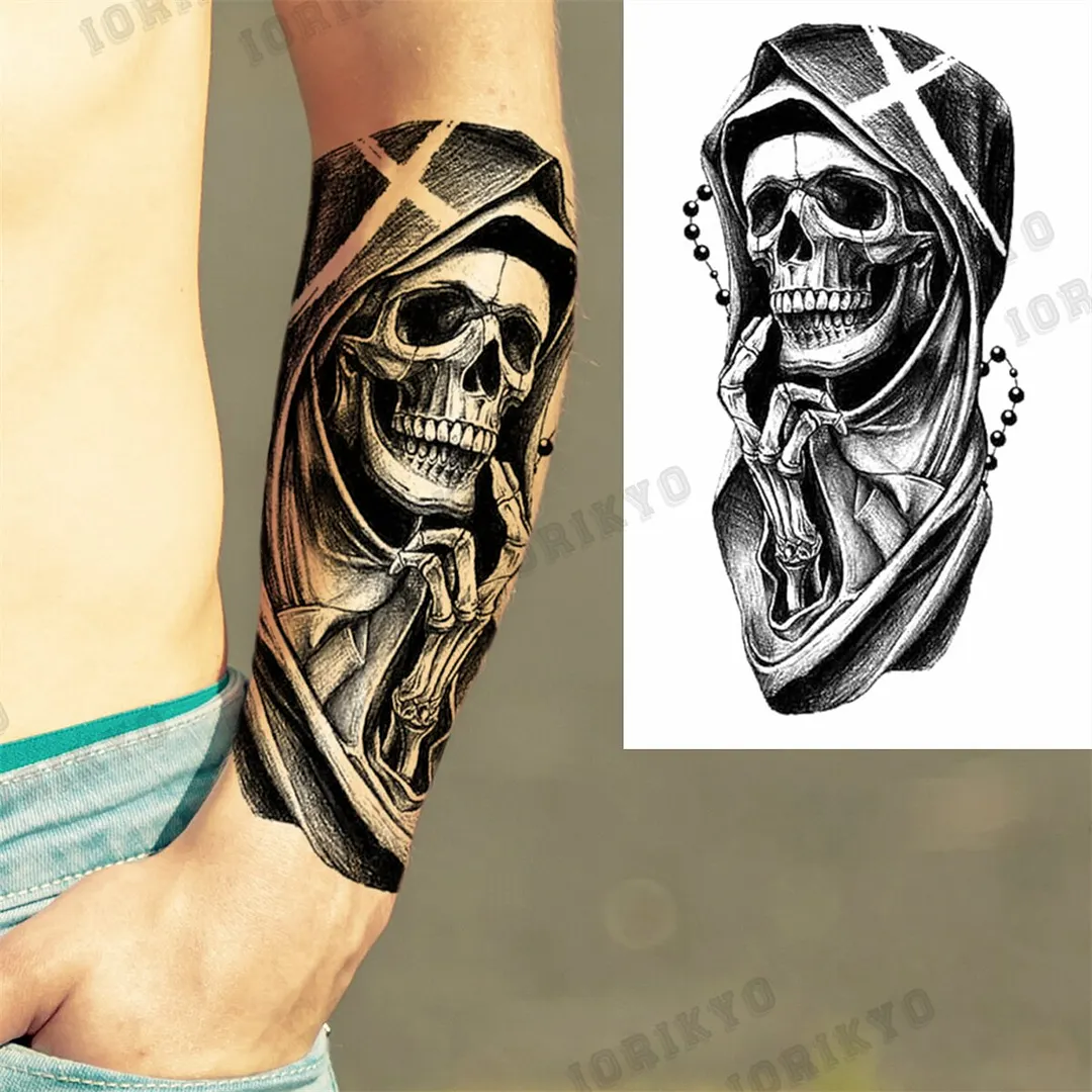 Black Lion Wolf Temporary Tattoos For Men Adult Forest Rose Compass Warrior Fake Tattoo Washable Body Art Painting Tatoo Sticker
